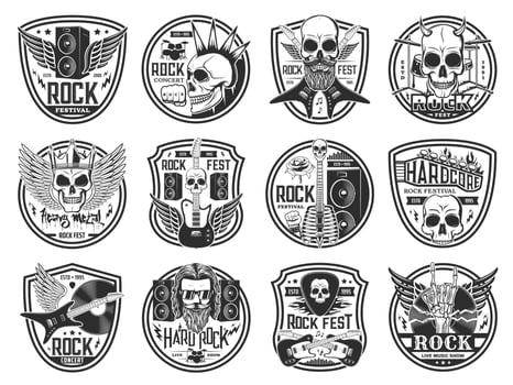 Heavy metal rock music engraved vector icons