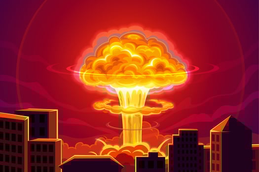Atomic bomb nuclear explosion in city background vector