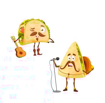 Cartoon mexican tacos and quesadilla characters vector