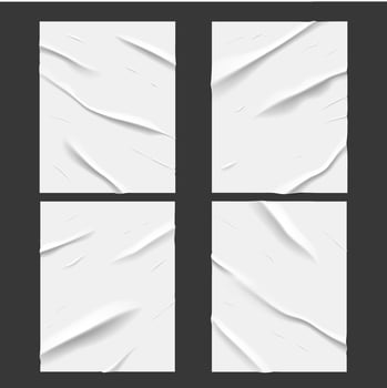 White glued wet paper, wrinkled crumpled texture vector
