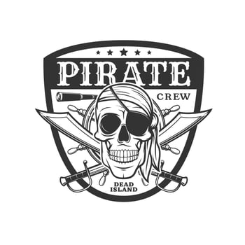Pirate icon skull and crossed sabers vector emblem