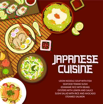 Japanese food cuisine, Asian menu cover, meals vector