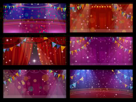 Circus and theater stage interior with curtains vector