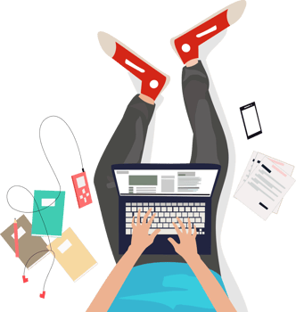 young man sitting relaxed using laptop. freelancer. journalist png