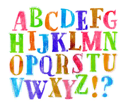 hand drawn vector doodle alphabets, grunge textured