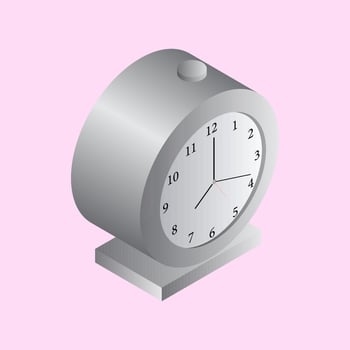 3D illustration of grey alarm clock on pink background. vector