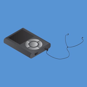 3D grey mp3 music player on blue background. vector