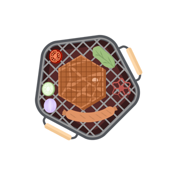 Delicious Grilled Beef Smoked Roasts Cooked Meat Sausages on an Iron Pan Grill Stove png