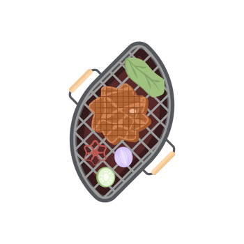 Delicious Grilled Beef Smoked Roasts Cooked Meat Sausages on an Iron Pan Grill Stove png
