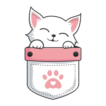 White Cat in Pocket Cartoon - Cute White Pussy Cat Hide in Pouch vector