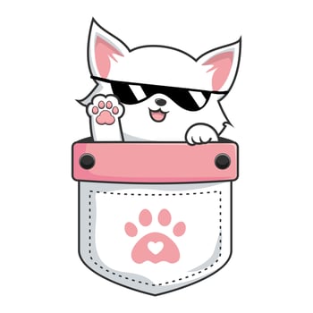 White Cat in Pocket - Cute White Pussy Cat in Pouch Vector - Cool with SunGlasses