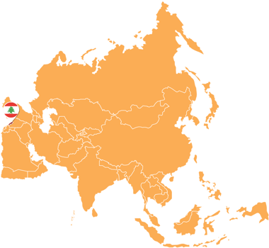 Lebanon map in Asia, Icons showing Lebanon location and flags. png