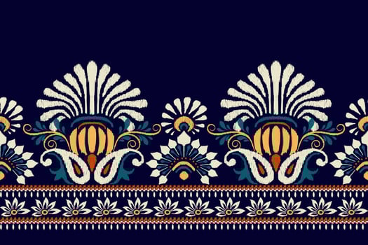 Ikat floral paisley embroidery on navy blue background.Ikat ethnic oriental pattern traditional.Aztec style abstract vector illustration.design for texture,fabric,clothing,wrapping,decoration,sarong.