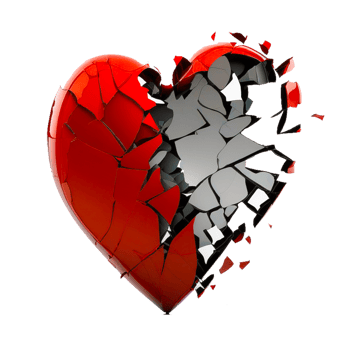 Pretty broken heart watercolor illustration with transparent  background png