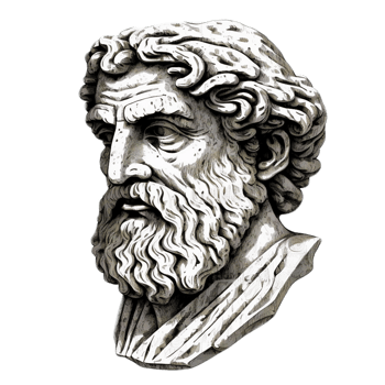 Ancient greek philosopher poet or scientist is depicted in the form of a sculpture isolated on transparent background png