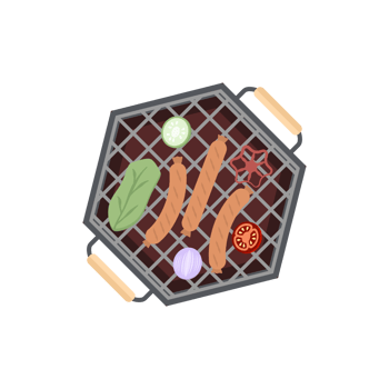 Delicious Grilled Sausages on an Iron Pan Grill Stove png