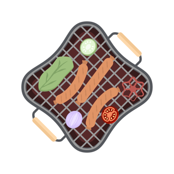 Delicious Grilled Sausages on an Iron Pan Grill Stove png