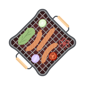 Delicious Grilled Sausages on an Iron Pan Grill Stove png