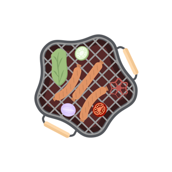 Delicious Grilled Sausages on an Iron Pan Grill Stove png