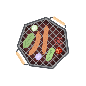 Delicious Grilled Sausages on an Iron Pan Grill Stove png