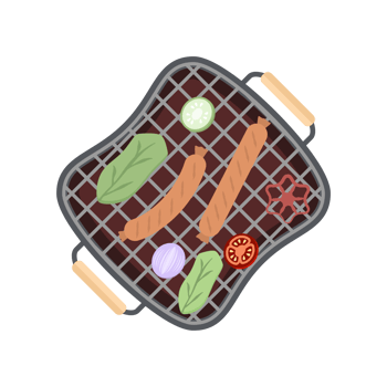 Delicious Grilled Sausages on an Iron Pan Grill Stove png