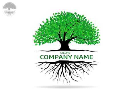 Trees with green leaves look beautiful and refreshing. Tree and roots LOGO style. vector