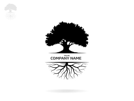 Trees and root with green leaves look beautiful and refreshing. Tree and roots LOGO style. vector
