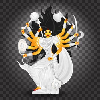 Illustration of Goddess Durga Maa on black png background. vector