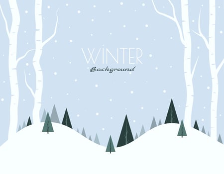 White tree forest background and snowing for winter season concept. Hand drawn isolated illustrations. vector