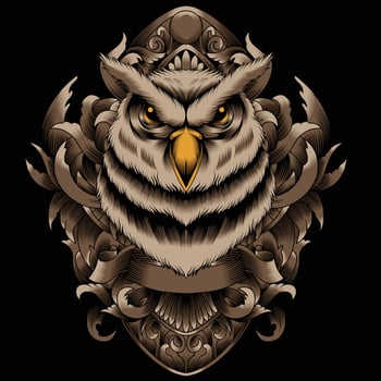 Owl head vector illustration with ornament background