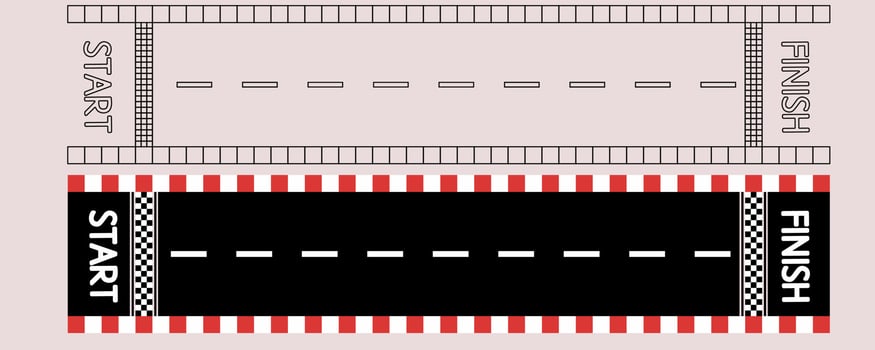 outline silhouette racing track with start and finish icon set isolated on white background vector