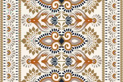 Ikat floral paisley embroidery on white background.Ikat ethnic oriental pattern traditional.Aztec style abstract vector illustration.design for texture,fabric,clothing,wrapping,decoration,carpet,scarf
