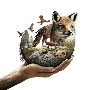 Earth Day or World Wildlife Day concept. Save our planet, protect green nature and endangered species, biological diversity theme. Group of wild animals and flock of butterflies, png