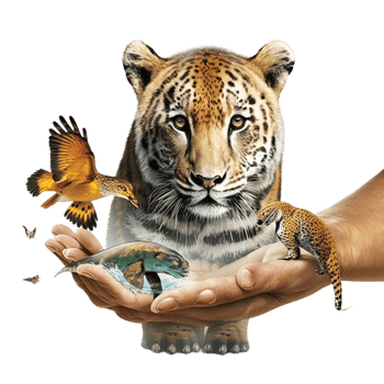 Earth Day or World Wildlife Day concept Save our planet, protect green nature and endangered species, biological diversity theme Group of wild animals and flock of butterflies. png