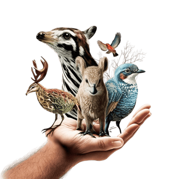 Earth Day or World Wildlife Day concept Save our planet, protect green nature and endangered species, biological diversity theme. Group of wild animals and flock of butterflies. png