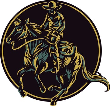 A cowboy riding a bucking horse illustration vector