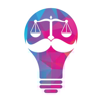Strong law vector logo design concept. Scale and mustache with lightbulb icon vector design.