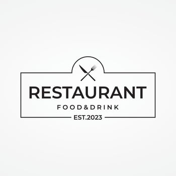 Retro restaurant emblem.Logo design cutlery template and hand drawn vintage style restaurant typography. vector