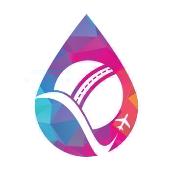 Cricket travel drop shape vector logo design.