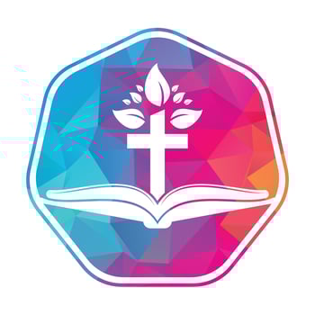 Bible Cross Tree Logo Design. Christian Church Tree Cross Vector Template Design.
