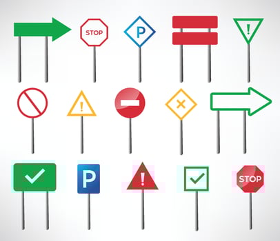 Road traffic control, Lane usage or Stop and yield. Regulatory signs vector