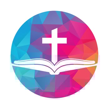 Book church heart shape concept logo design icon. Bible Church logo design vector. Cross and Holy Bible logo. vector