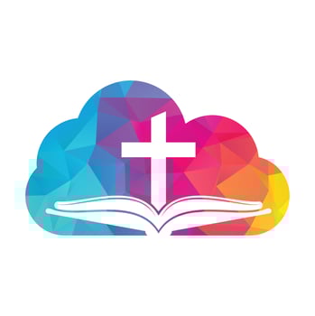 Book church cloud shape concept logo design icon. Bible Church logo design vector. Cross and Holy Bible logo. vector