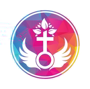 Church logo. Bible, Jesus' cross and angel wings. Wings church tree logo design icon. vector