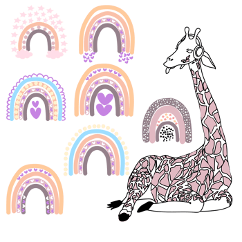 Giraffe illustration and rainbow, png