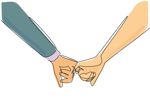 Continuous one line drawing happy couple holding their hands with love. Man and woman are engaged to go to marriage. Fidelity love pair of humans. Single line draw design vector graphic illustration