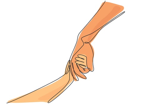 Continuous one line drawing father giving hand to a child. Childhood with family. Boy have bonding with his father. Hero father and family pride. Single line draw design vector graphic illustration