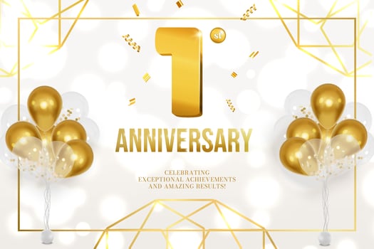 Anniversary celebration horizontal flyer golden letters and balloons 1 vector