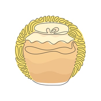 Single one line drawing honey jar. Apiary vector symbol. Honey natural healthy food production. Swirl curl circle background style. Modern continuous line draw design graphic vector illustration