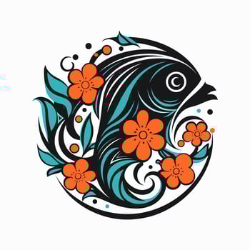 A colorful fish with a beautiful flower illustration, perfect for a logo design or decoration. vector